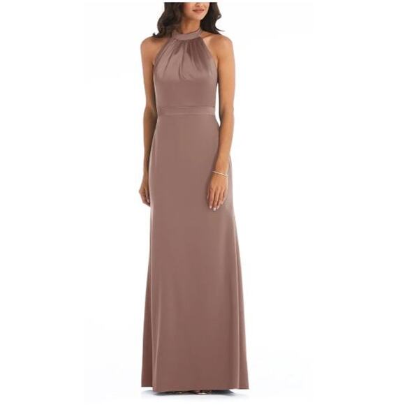 AFTER SIX Halter Neck Charmeuse & Crepe Gown Size 4 bridesmaid Flawed* - Picture 1 of 7